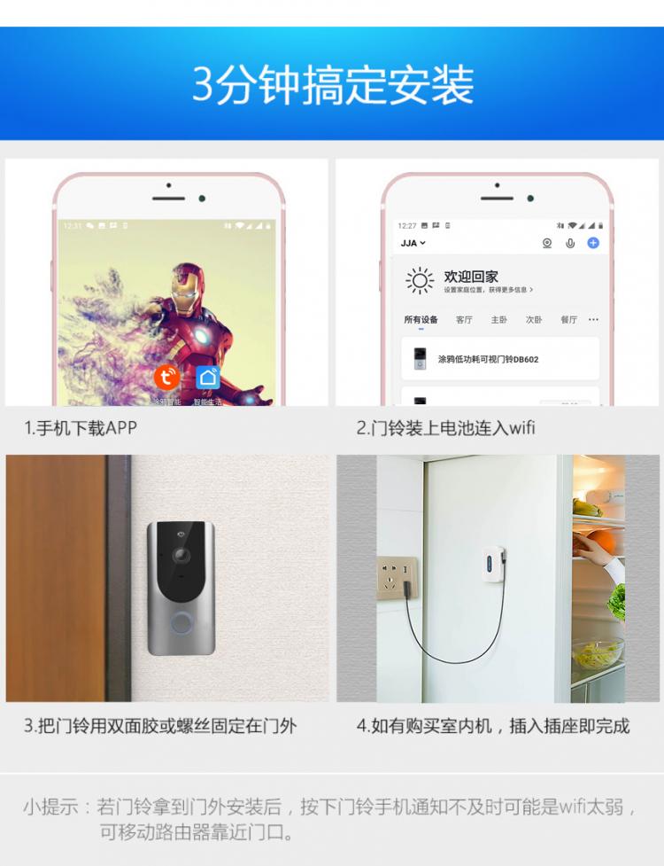 涂鴉智能低功耗電池可視門(mén)鈴DB601 tuya可視門(mén)鈴 第14張