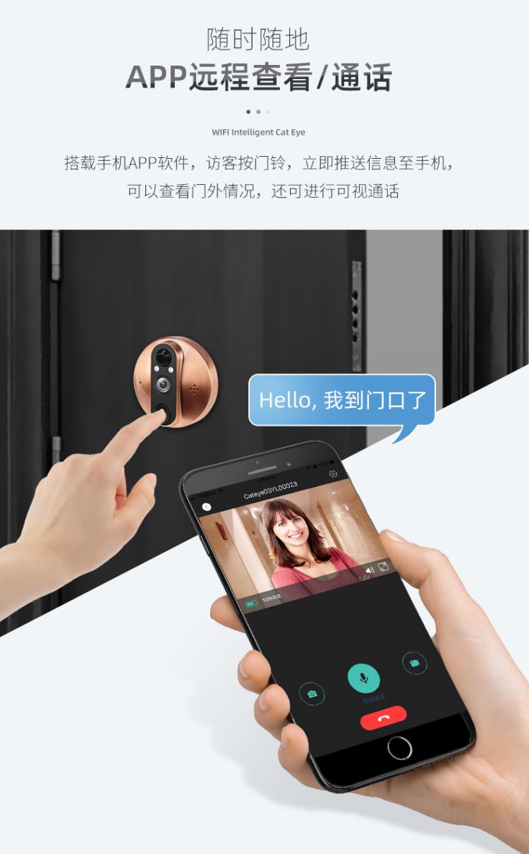 涂鴉低功耗電子貓眼電池可視門鈴對講家用 貓眼可視對講門鈴 第6張
