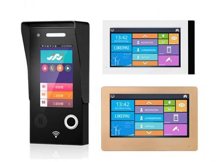 家家安別墅有線聯網可視對講套裝雷達感應免接觸通話指紋識別聯動解鎖指紋鎖對講門禁系統