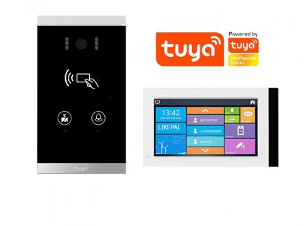 家家安高清7寸屏可視對講套裝一鍵呼叫涂鴉APP別墅樓宇可視門鈴機(jī)套裝H6+P7N